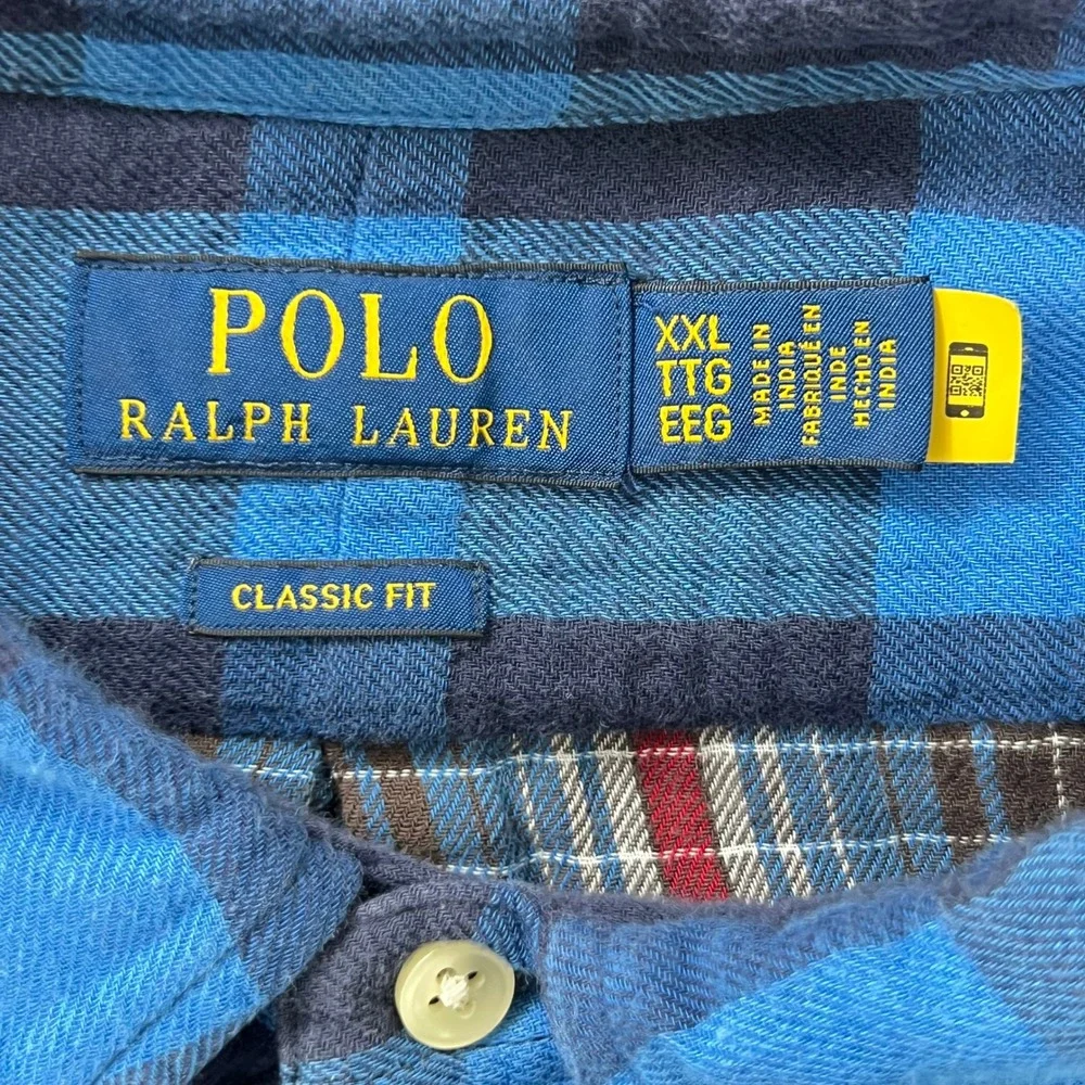 Polo Ralph‎ Lauren Double Faced Shirt XXL Checked Plaid Reversible Interior Blue